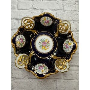 Weimar Katharina Jutta Large  Cobalt/Gold-Floral Reticulated Dish,  Rare